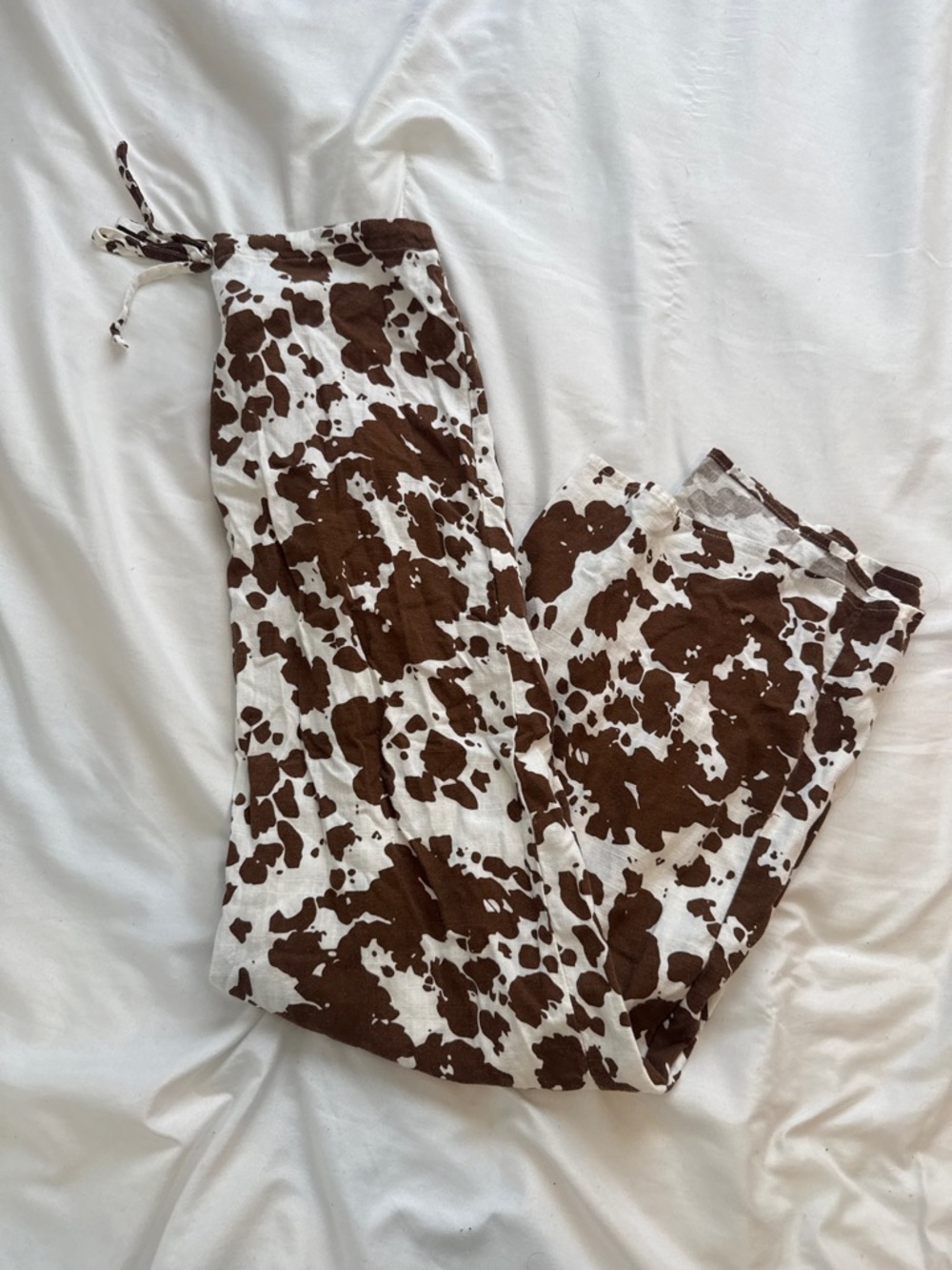 Brown Cow-Print Maxi Skirt with Drawstring Waist